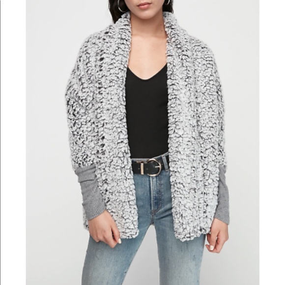 Express Sweaters | Express Grey Cocoon Sherpa Cardigan | Color: Gray/Silver | Size: M | Mkip's Closet
